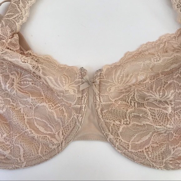 Bali 6543 Lace Desire Semi Sheer Beige Lightly Lined Underwire Size 42DDD 42F - Picture 10 of 10